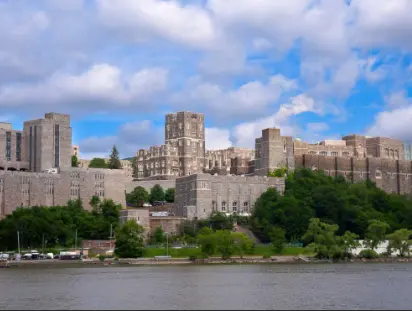 view of West Point Military academy across the Hudson River