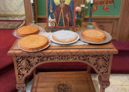 Phanouropita for paraklesis to Saint Phanourios Loaves of bread, or Phanouropita, on a table with an icon for a paraklesis to Saint Phanourios.