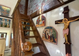 Saint Dionysios of Zakynthos Chapel Inside Saint Dionysios of Zakynthos Chapel looking up the wooden stairs with icons on the walls