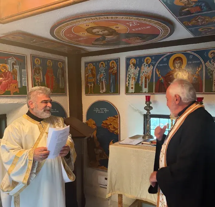Saint Dionysios of Zakynthos Chapel Deacon Kyriakos and Father Costa in Saint Dionysios of Zakynthos Chapel